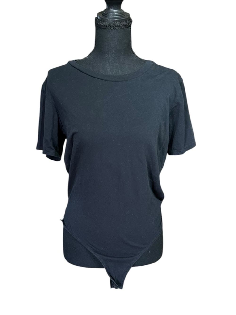 Free People Black Bodysuit Short Sleeve Snap Crotch Tee Size Medium